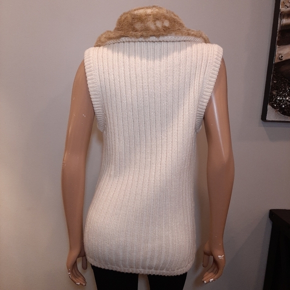 💠EIVISSA Reversible Faux Fur Vest Cable Ribbed Knit Zip Front Winter Sweater - Picture 8 of 15